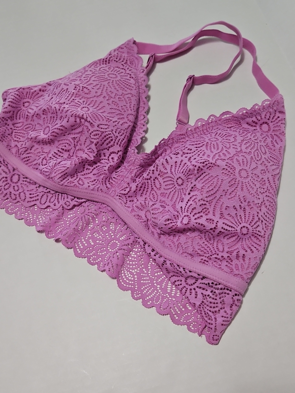 Women's Lace Bralette - Pink Size L Adjustable Straps Removable Pads